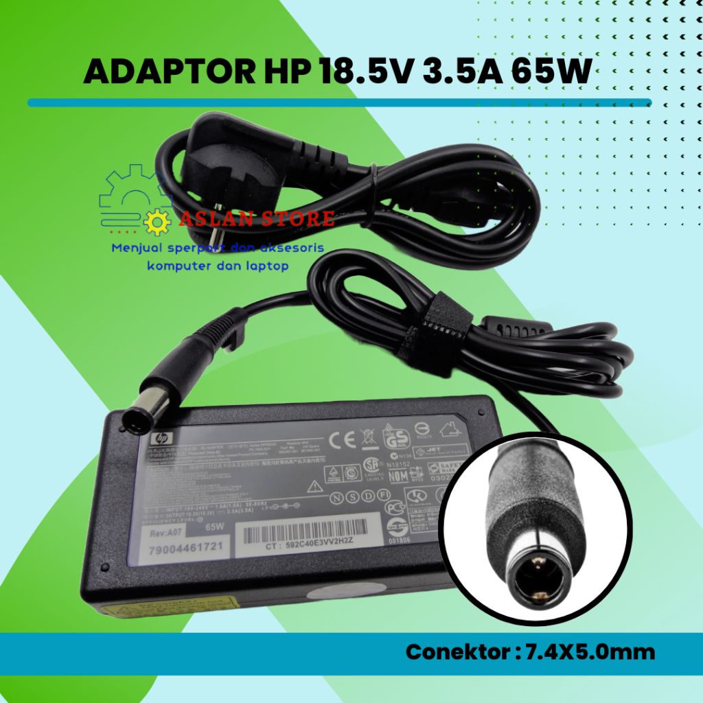 Adaptor hp Original Charger Casan Laptop EliteBook 6930p 8730w 18.5v 3.5A 65W 7.4x5.0mm HP 6715S 6730S 6735S 7