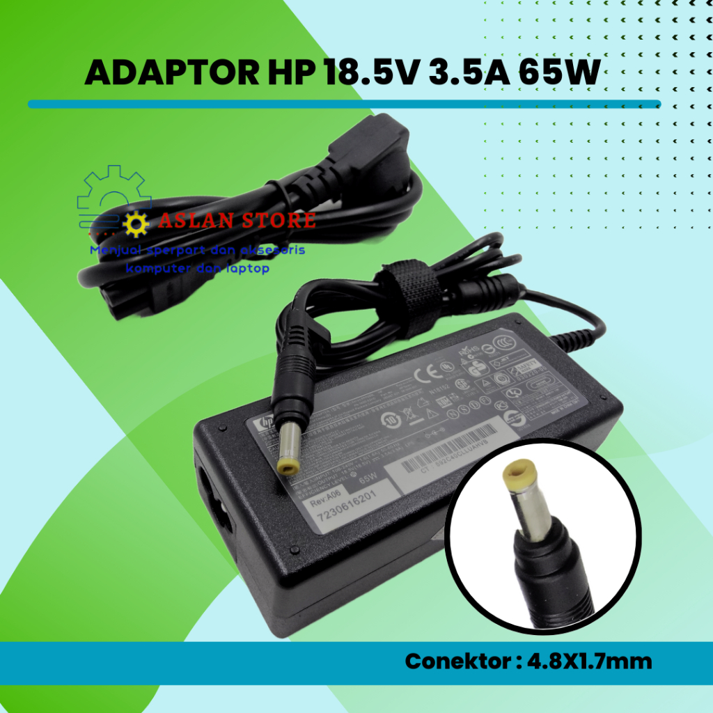 Charger  HP 18.5V 3.5a 4.8x1.7mm Adaptor Daya Laptop HP Compaq 610 615 620 621 530 510 550 CQ420 CQ421 CQ425 CQ426 CQ511 CQ515 CQ516 CQ541