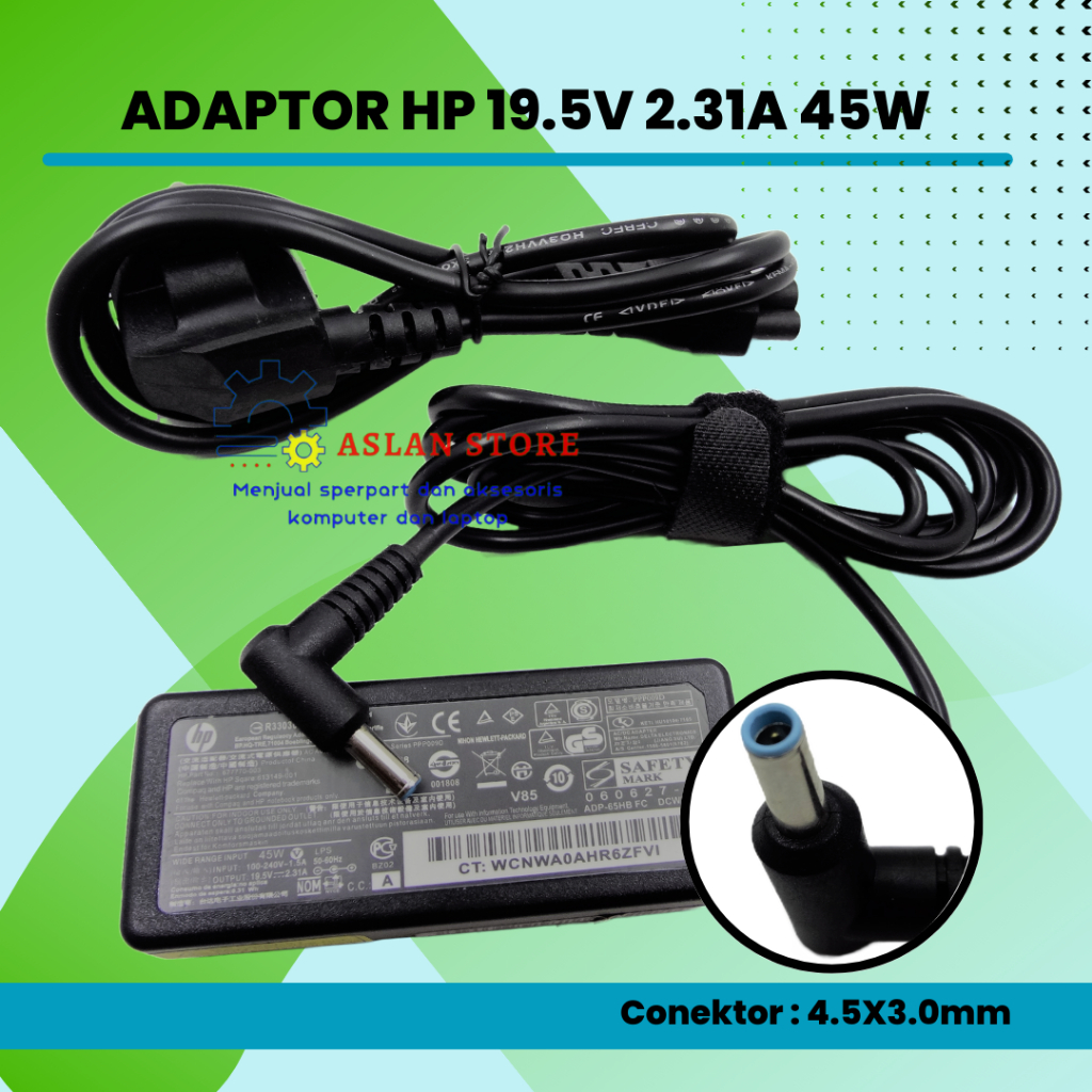 ADAPTOR LAPTOP NOTEBOOK HP 19.5V 2.31A 45W PAVILION 11 Limited HP Stream X360 11 13 14 Seri 740015-001 740015-002 741727-001 HSTNN-CA LA