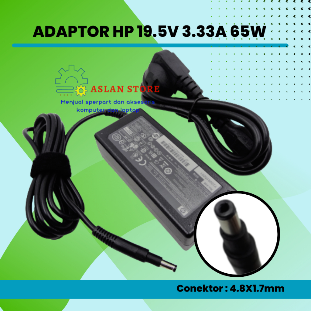 AC Adapter Charger Laptop HP 19.5V 3.33A 4.8x1.7mm Original Hp Pavilion Sleekbook 14 15 untuk Seri Envy 4 6