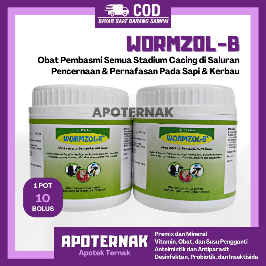 WORMZOL B 10 Bolus Pot | Obat Cacing Cacingan Pada Sapi Kerbau Kuda Kurus