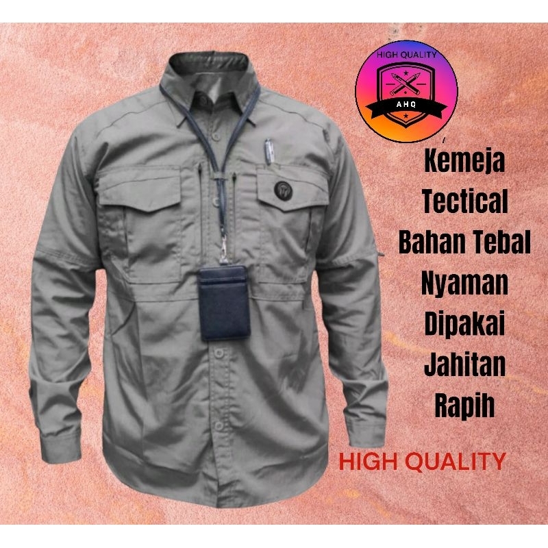 Kemeja Tactical Pdl Lengan Panjang Bahan American Drill Abu