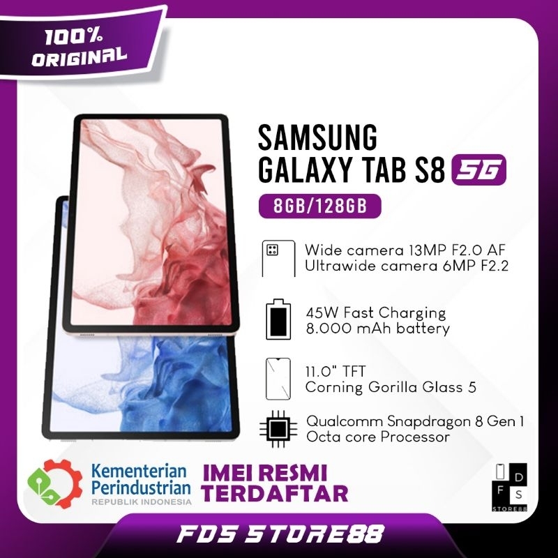 Samsung Galaxy Tab S8 5G 8 / 128 GB Wifi Garansi Resmi SEIN