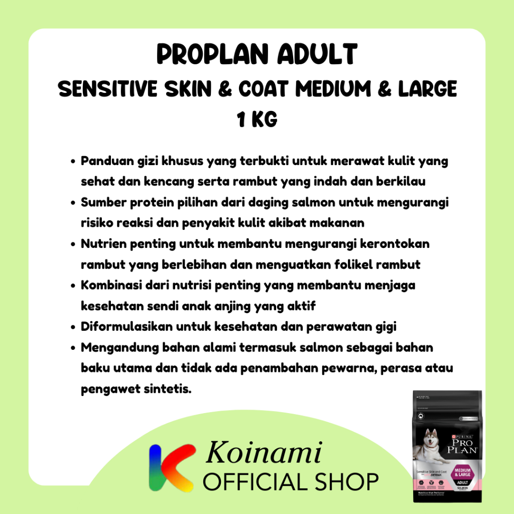 PRO PLAN ADULT SENSITIVE SKIN &amp; COAT MEDIUM &amp; LARGE REPACK 1KG / PROPLAN DOG