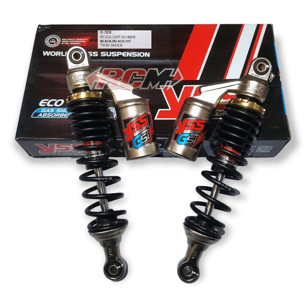 SUSPENSI SUSPENSION PEREDAM KEJUT ABSORBER SHOCKBREAKER SHOCK BREAKER SHOCK SKOK SOK BLK BLKG BELAKANG TABUNG G-SIX GSIX 320MM 320 MM MERAH RED BLACK HITAM RXKING RX KING SUPRA TIGER ORI ORIGINAL YSS