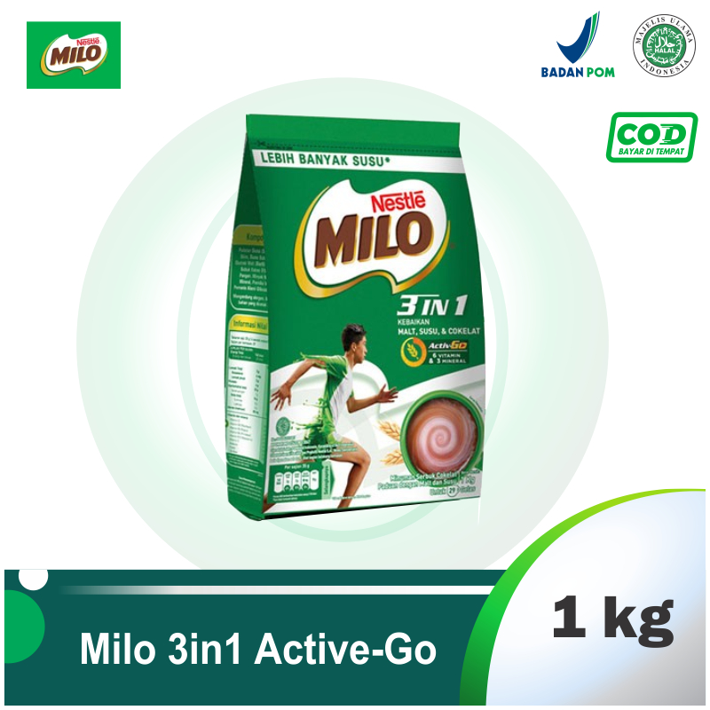 

Milo 3 in 1 Susu Coklat Kemasan Pouch 1Kg - susu Bubuk