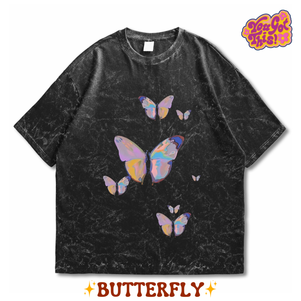 Kaos Oversized Wanita Wash Tee Edition  -  BUTTERFLY