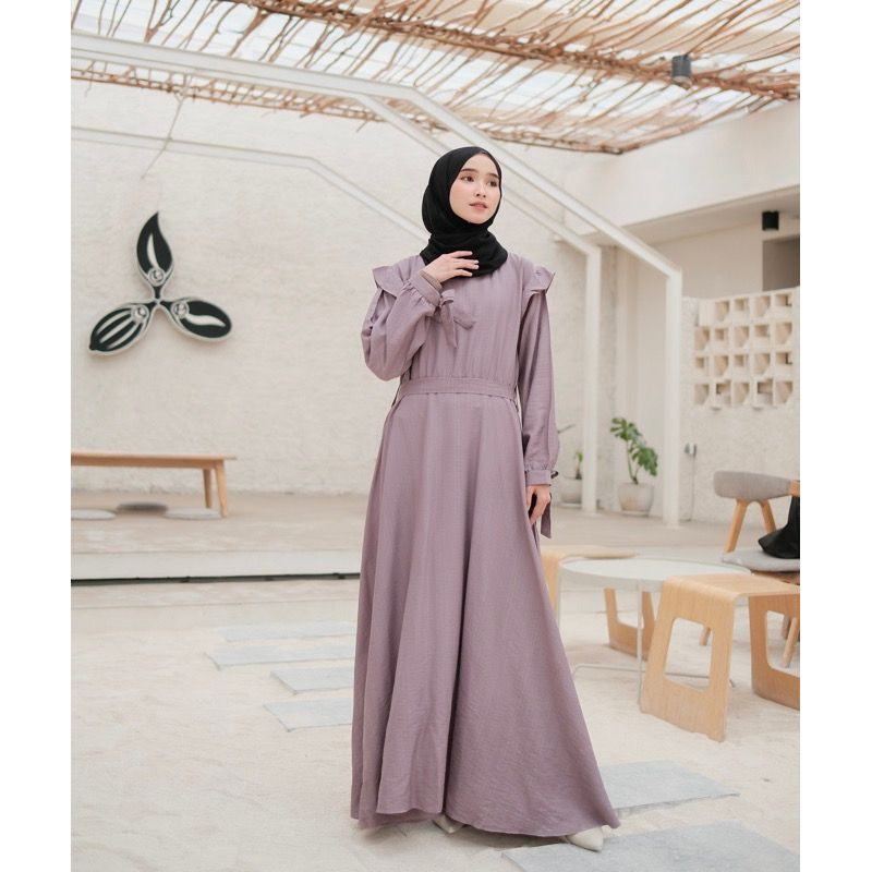 Verena Dress Wanita Polo Linen Fashion Muslim Perempuan Dewasa Korean Style Jumbo Baju Lebaran Wanita Muslimah Motif Polos Kekinian Terbaru 2023