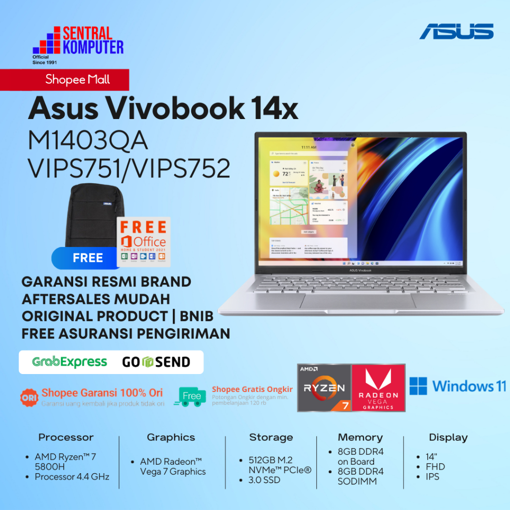 Asus M1403QA Ryzen 7 5800H 8GB 512GB Vega 7 Win11-OHS