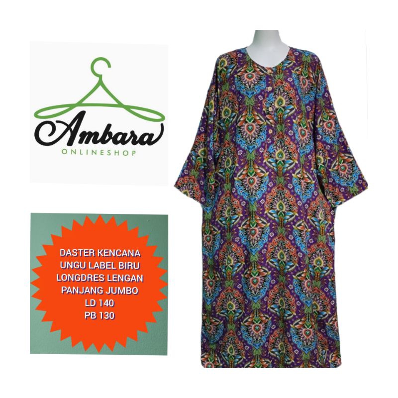 Daster Kencana Ungu Jumbo Longdress Lengan Panjang Jumbo