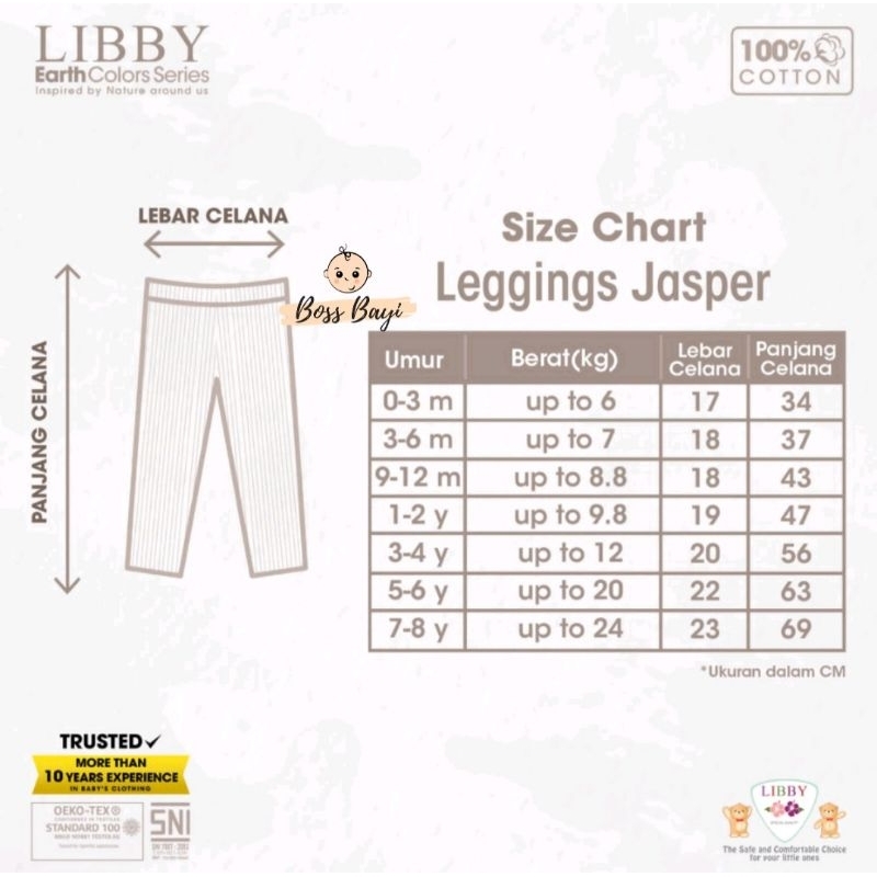 LIBBY Earth Colors Legging Jasper / Celana Legging Bayi Anak Polos Warna