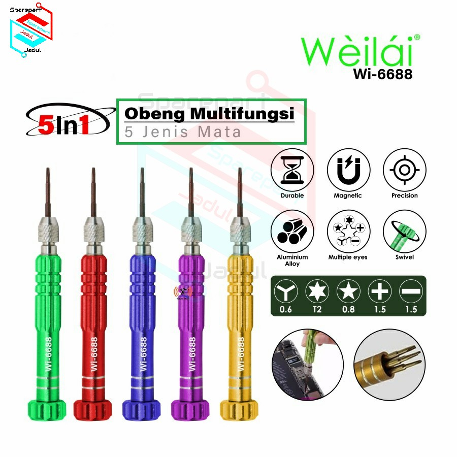 Obeng Set Magnet 5In1 Weilai Wi-6688 - Obeng Handphone Android iP