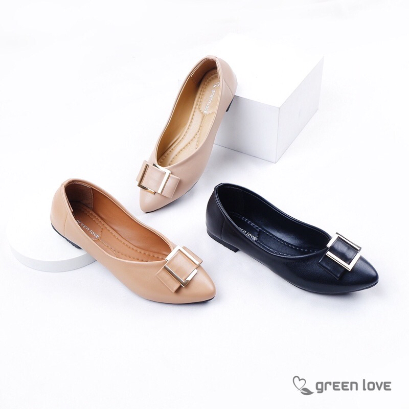 GL GN 01 FLATSHOES / SEPATU TEPLEK FLAT SHOES MURAH NYAMAN BERKUALITAS / GREEN LOVE