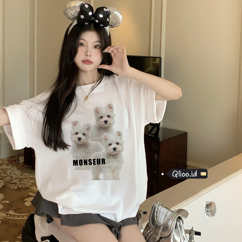 Print T-shirt Kaos Lengan Pendek Cartoon Dog Family Baju Wanita Oversize Korean Style