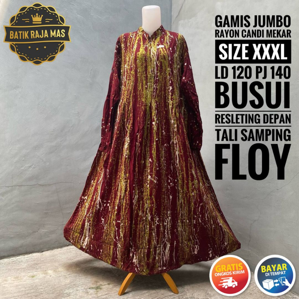 Gamis Rayon Twill Ori Wanita Dewasa Kekinian Terbaru Jumbo Motif Batik Abstrak Busui Resleting Depan