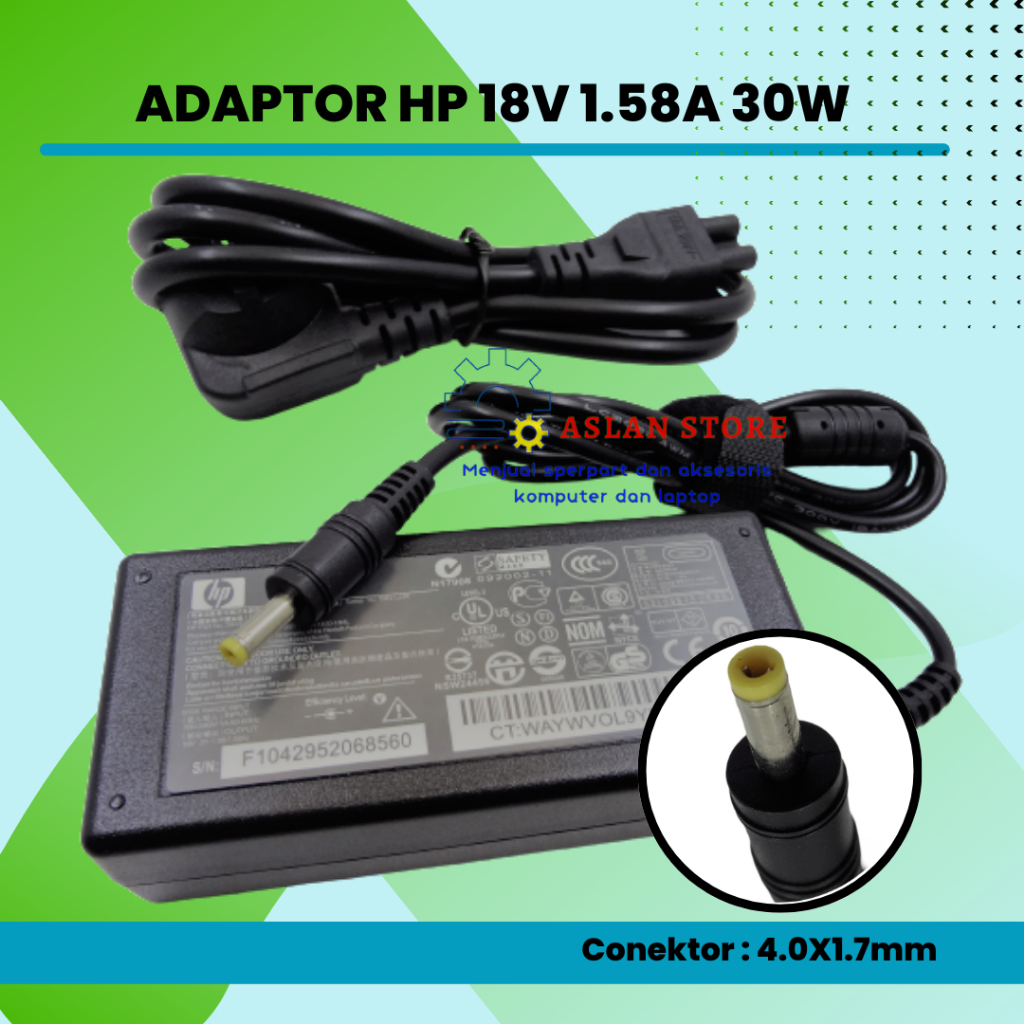 Adapter Charger HP 19V 1,58A 30W 4.0x1.7mm HP Mini 1131TU 017TU 1000 1014TU 1103TU 1119TU 1010TU 1103 110