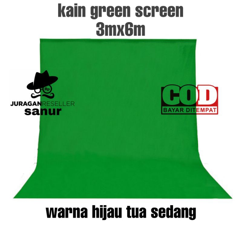 Kain green screen Background Hijau tua sedang size 3x6m Bahan Muslin