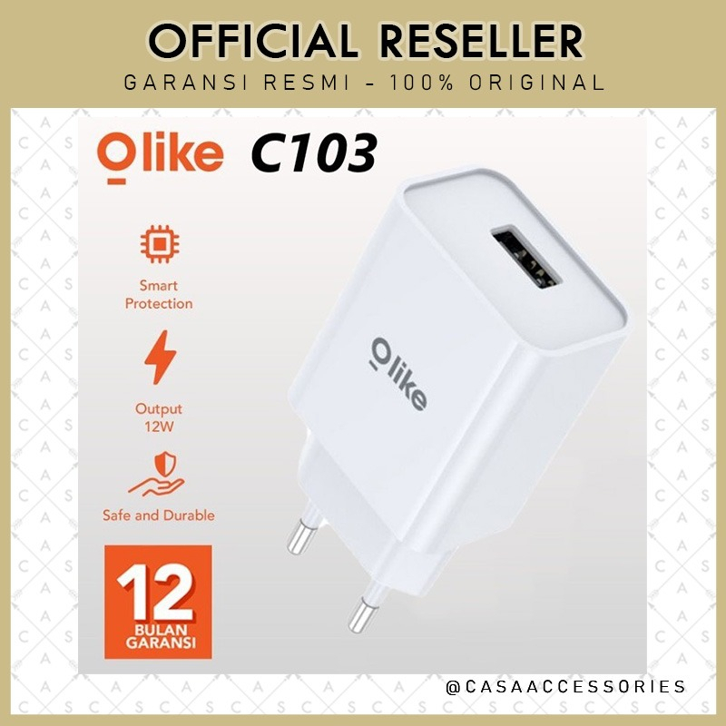 Olike C103 12W Kepala Charger USB Adapter 2.4A Overheat Protection