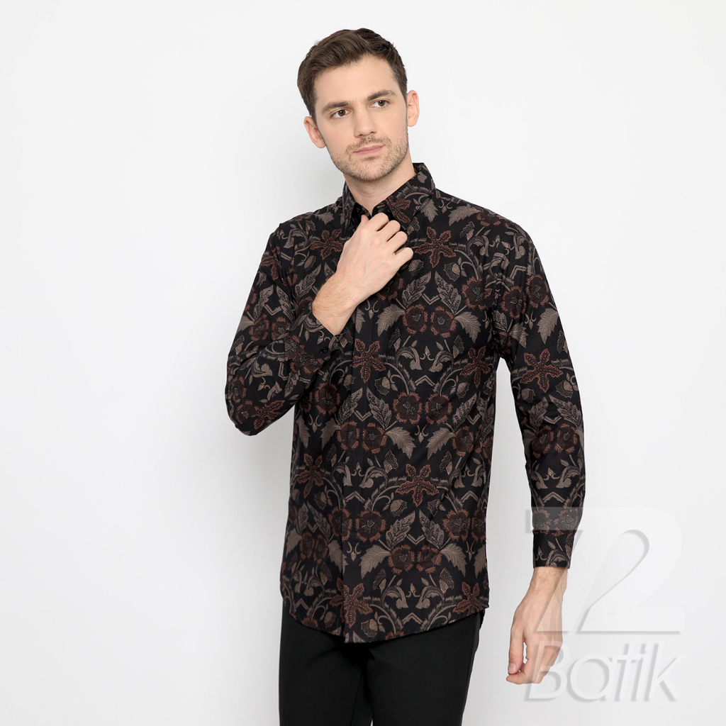 KEMEJA BATIK PRIA Lengan Panjang Premium Motif Elegant Warna Hitam 722390 Cap 72 - Baju Kemeja Atasan Pakaian Setelan Batik Pria Cowok Laki Laki Remaja Keluarga Kantor Lengan Panjang Modern Slimfit Slim Fit Premium Kekinian