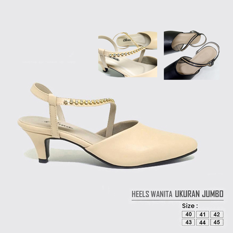 Sepatu Sandal Mules Wanita Ukuran Besar Jumbo | Heels Mutiara Pesta Formal Muwah Cantik