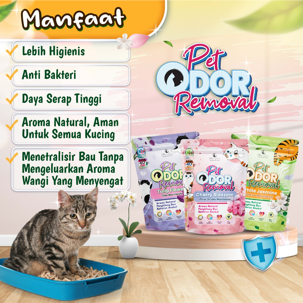 OLIVE CARE Pet ODOR Removal - Penghilang Bau Kotoran Kucing dan Anjing dengan Butiran Penyerap Bau Teknologi Aktif Ganda