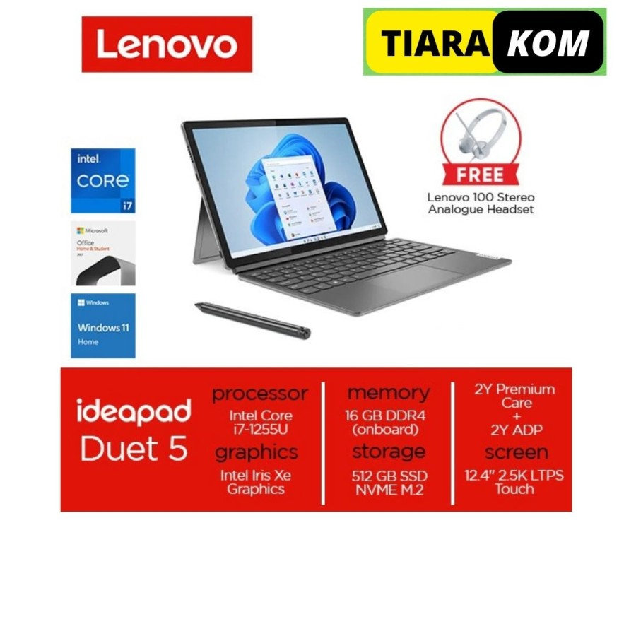 Laptop Kerja Lenovo Duet 5 82TQ002FID Core i7 RAM 16GB SSD 512GB 12.4"WQXGA - Touchscreen