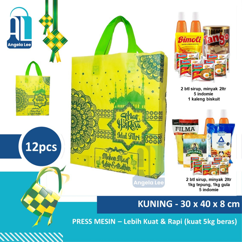 Tas kain Spunbond PRESS Lebaran Paket Idul Fitri Ramadhan Syukuran THR biskuit sirup