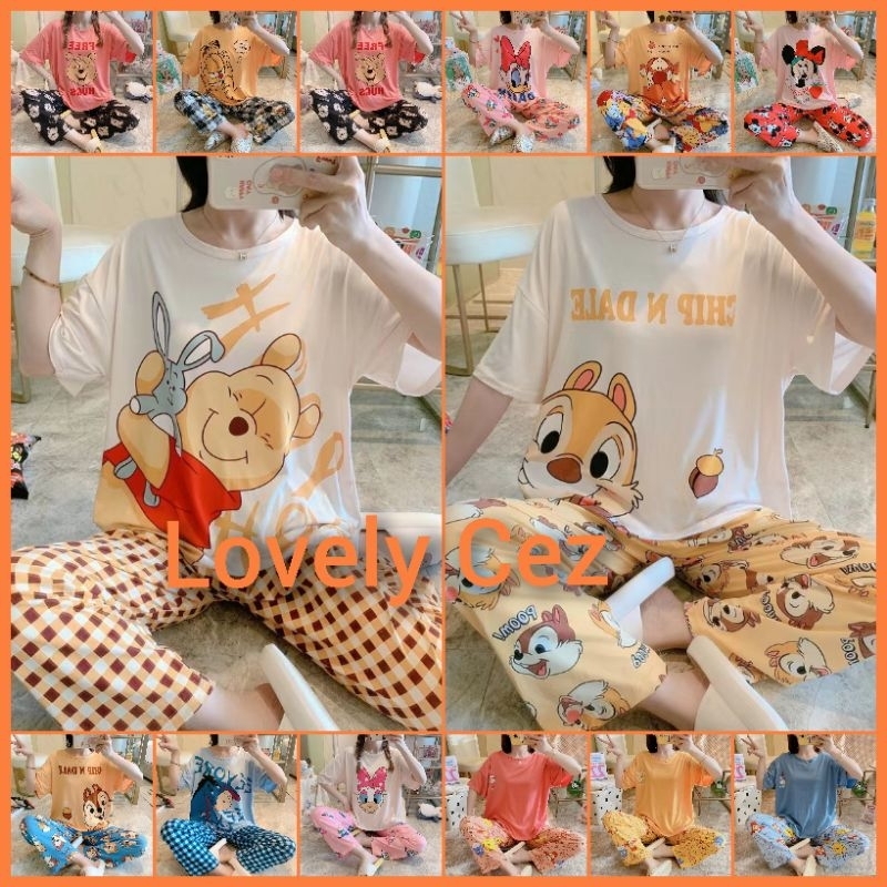 Piyama Import Remaja / Dewasa Lucu Winnie Pooh, Daisy, Eeyore, Minie