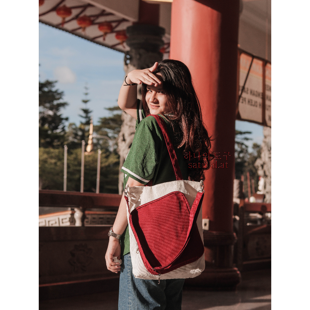 SATU ALAT Tas Selempang + Tote Bag HARANA 100% Canvas Premium Tebal Tas Kanvas