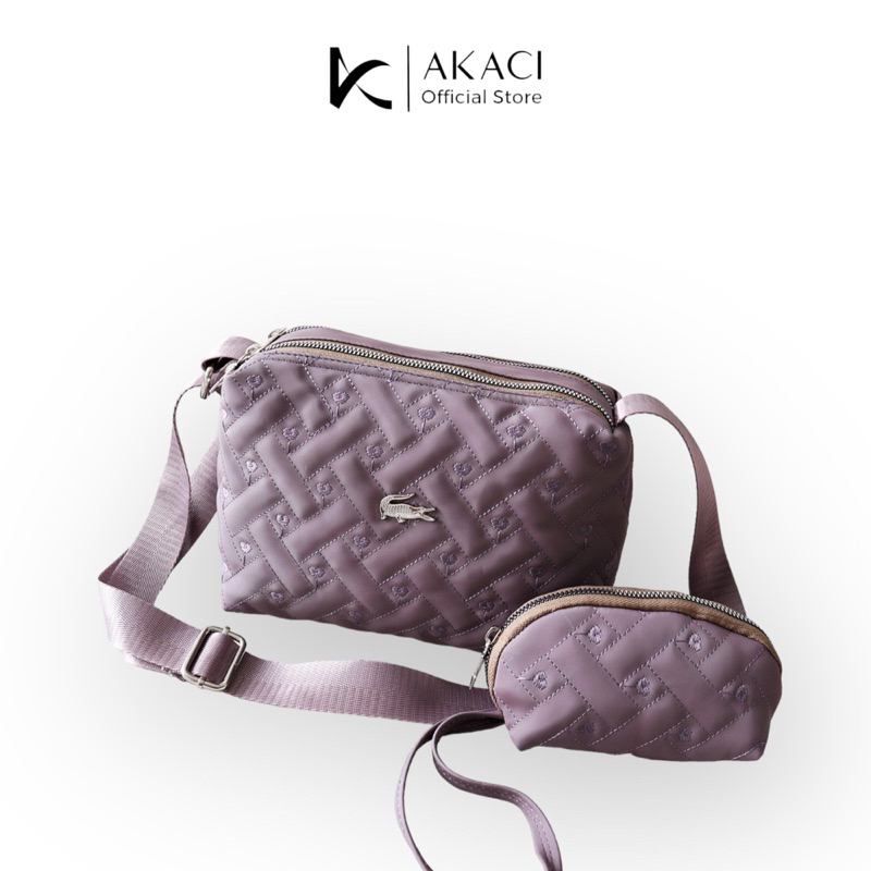 Akaci Tas Selempang cewek 2 ruang set dompet pouch bahan nilon cocola super kekinian slingbag wanita 06-6867