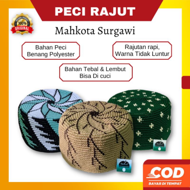 Peci kopyah rajut yaman madinah Mahkota Surgawi ukuran 10 original premium dewasa anak laki laki mus