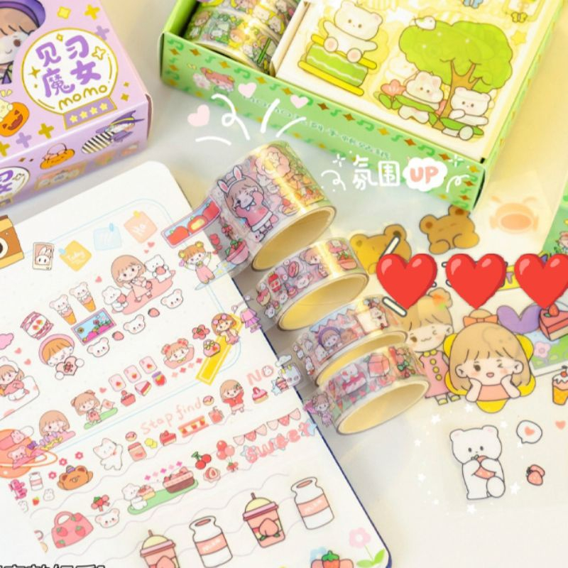 (Terbaru)Sticker Momo roll set viral  washi tape isi 4 Roll Stiker dan 10 lembar Stiker