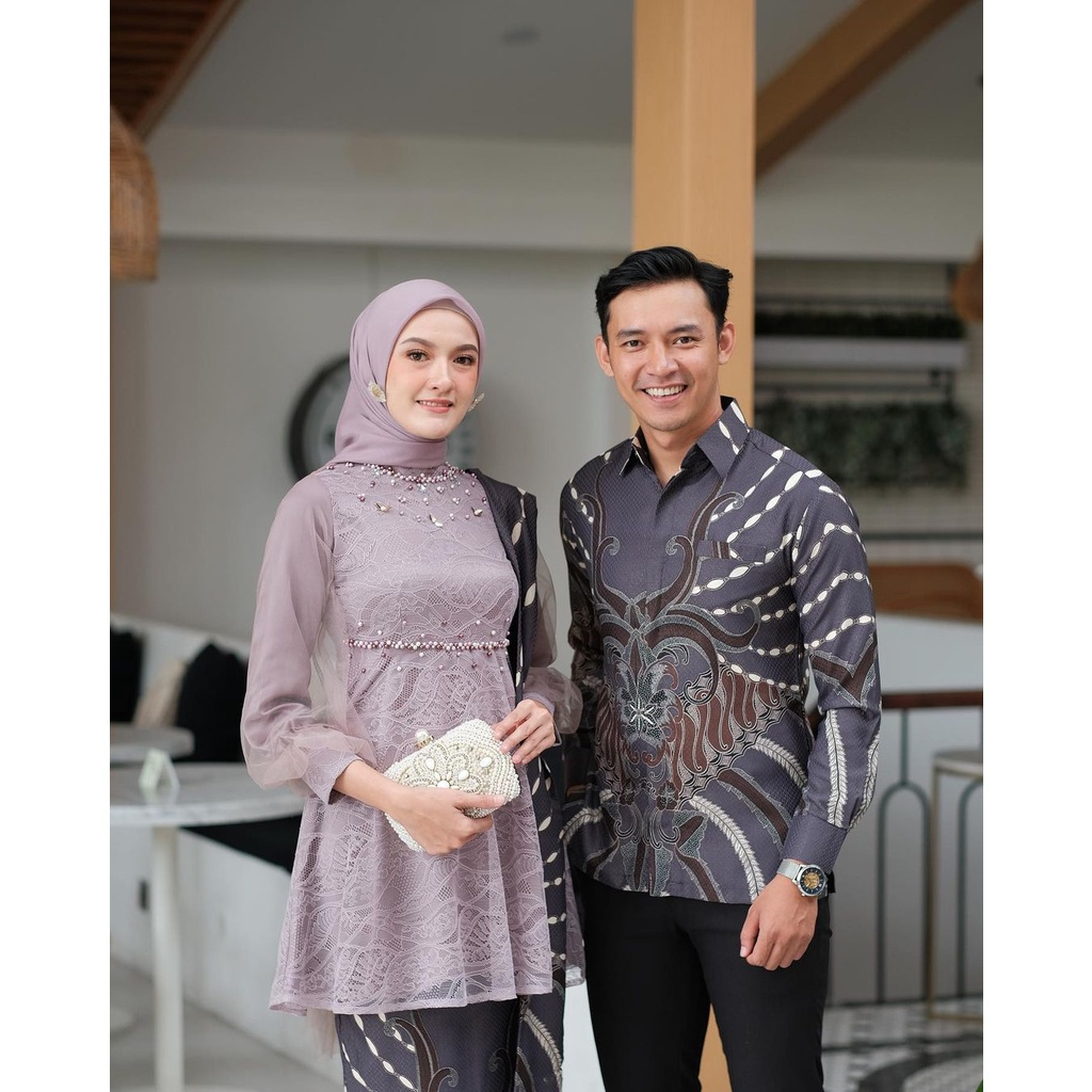 Kebaya Wisuda Couple Modern Tunangan Kebaya Nadine Set Tunik Lamaran Baju Batik Couple Kondangan Terbaru 2023