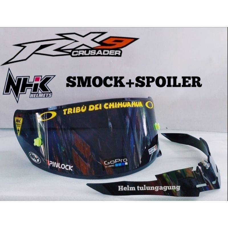 Paket Flat visor NHK RX9 + spoiler NHK RX9 Visor iridium BLUE /SILVER GOLD SMOKE + stiker visor