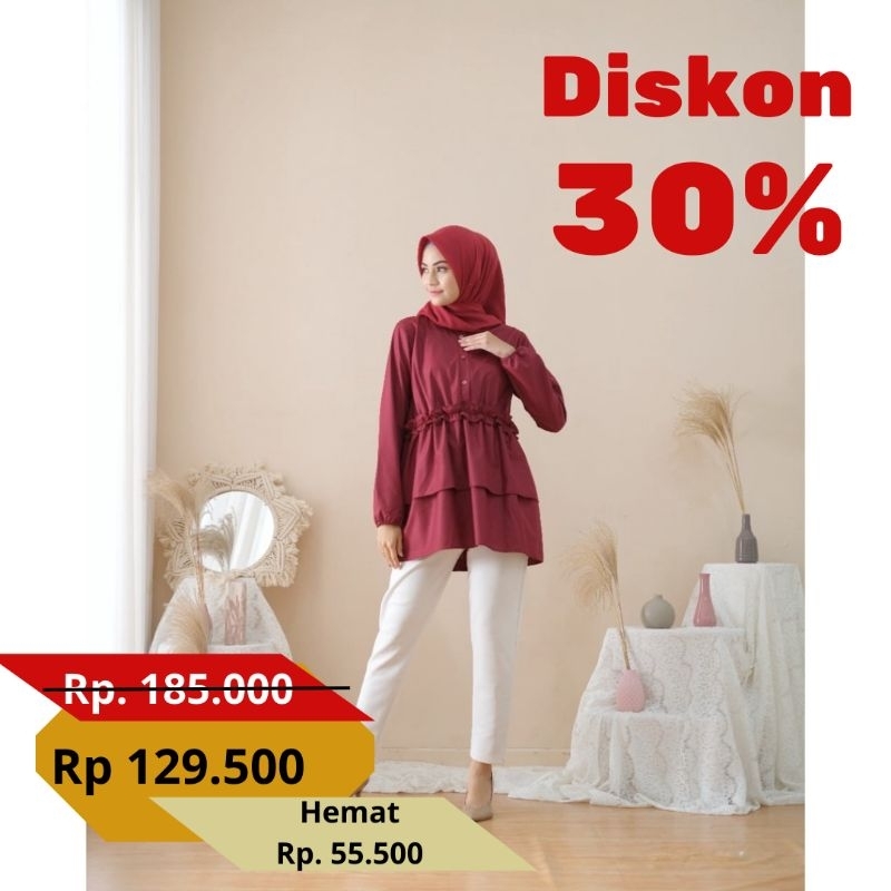 TUNIK ATASAN MERAH RED FATEEHA BAHAN TOYOBO ADEM DAN BIKIN NYAMAN || TUNIK BUSUI FRIENDLY