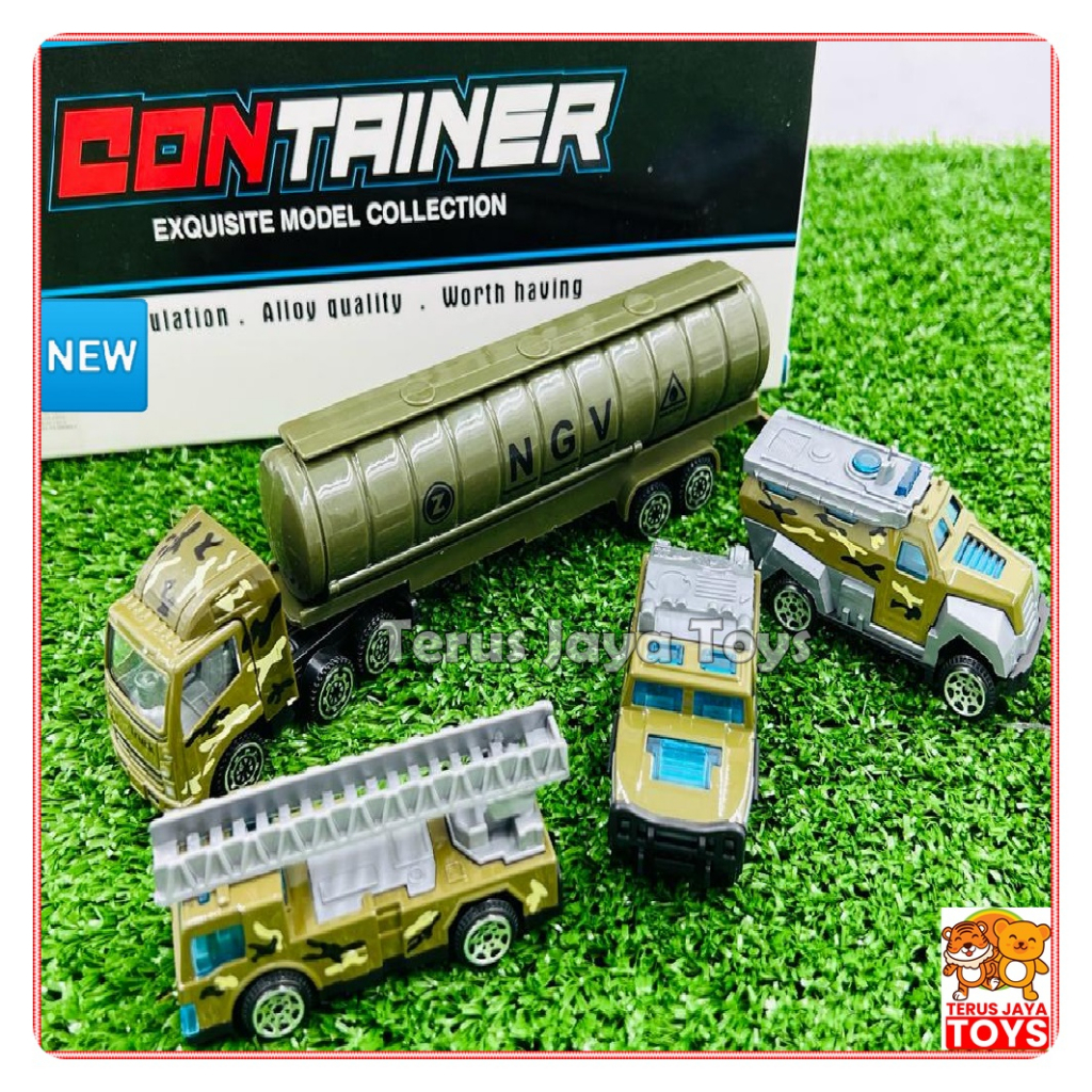 Miniatur Mainan Mobil Truk Kontainer Tangki Diecast Metal Mobil Militer