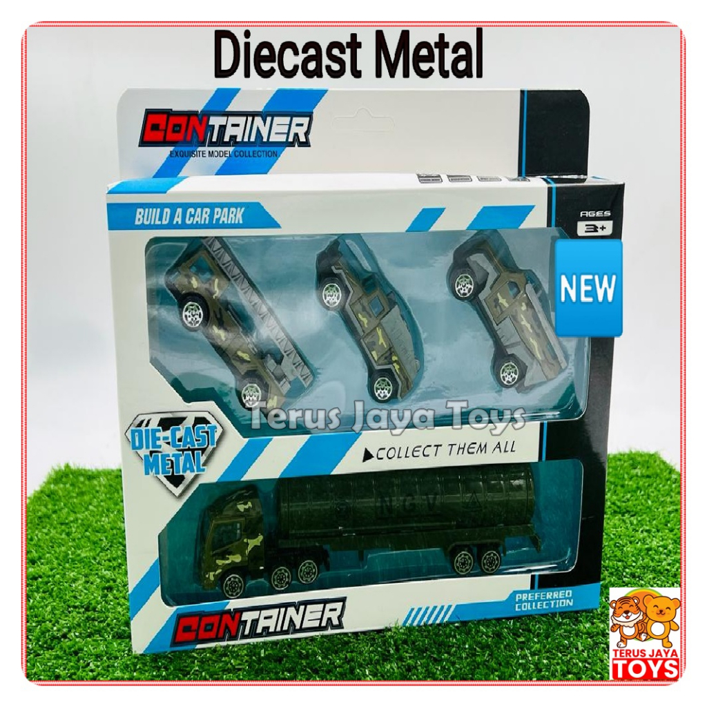 Miniatur Mainan Mobil Truk Kontainer Tangki Diecast Metal Mobil Militer