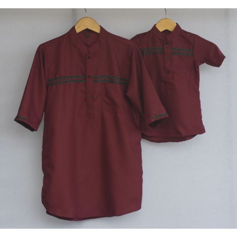 Baju Koko Kurta Couple Ayah Dan Anak Warna Maroon