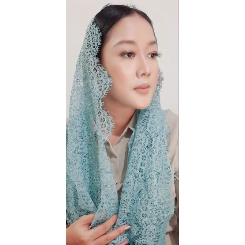 hijab brukat Lace hijab premium BIRU WARDAH hijab instan