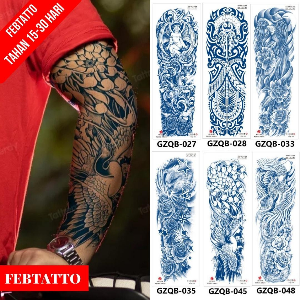 FRUIT INK Tato Semi Pemanent Tahan 1 Bulan Ukuran 17 X 48cm Motif Aesthetic Tatto Temporary Stiker Tato Halal Grosir Tato air motif bunga, tribal, burung garuda, sayap bunga GZQB 045