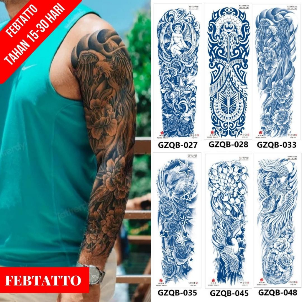 FRUIT INK Tato Semi Pemanent Tahan 1 Bulan Ukuran 17 X 48cm Motif Aesthetic Tatto Temporary Stiker Tato Halal Grosir Tato air motif bunga, tribal, burung garuda, sayap bunga GZQB 033