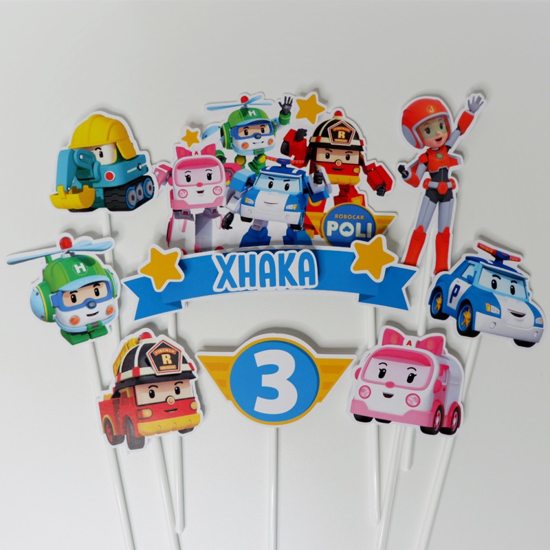 Cake Topper 3D Custom Nama Karakter Robocar Poli Robocarpoli Robo Car Poli - Alat Dekorasi Kue Ulang