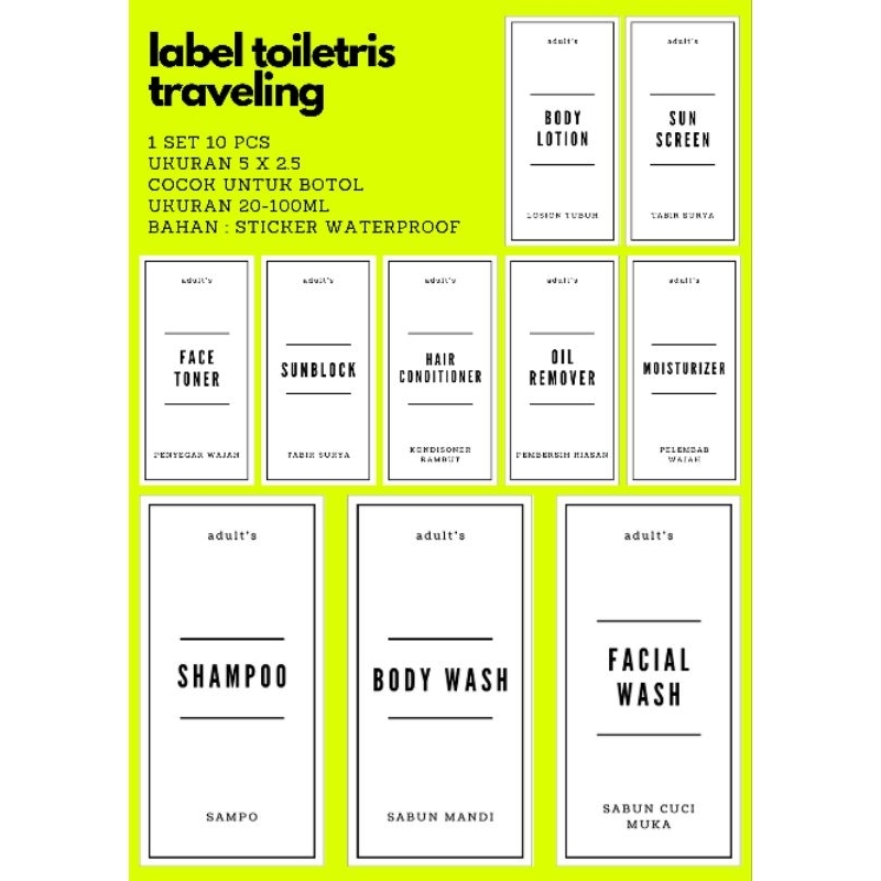 

sticker saja stiker label toiletries traveling ukuran kecil