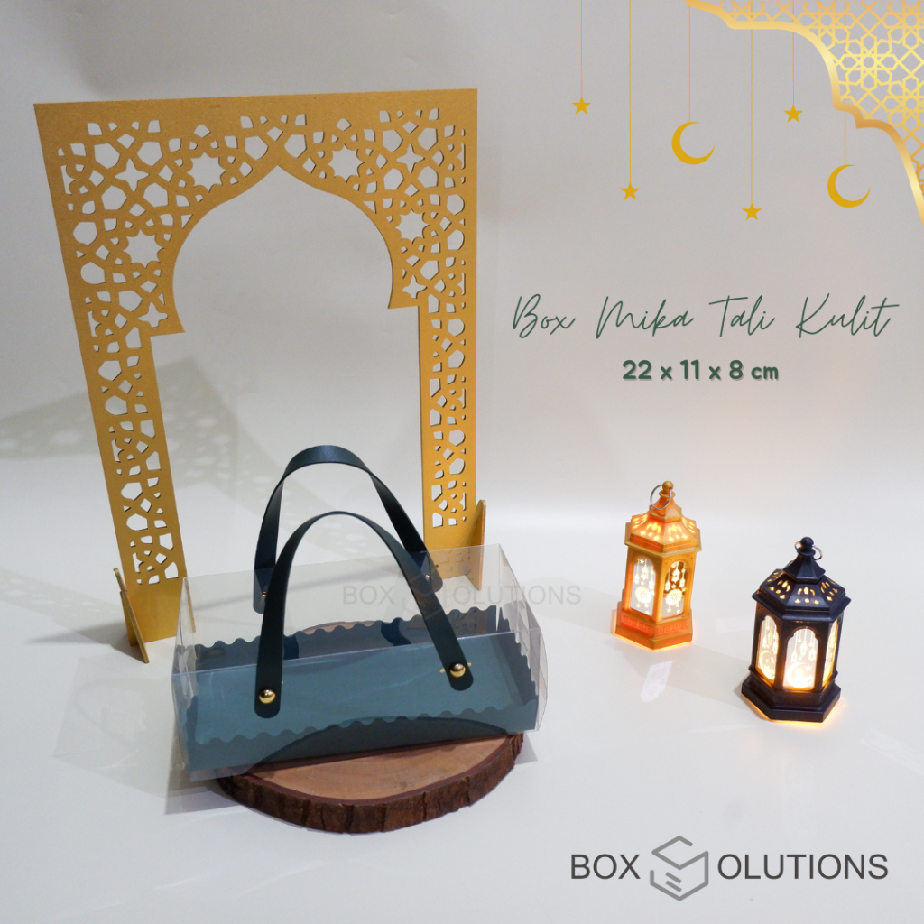 box mika transparant handle rect / tali kulit HIJAU/MERAH 22x11x8 cm - 22 x 11 x 8 cm