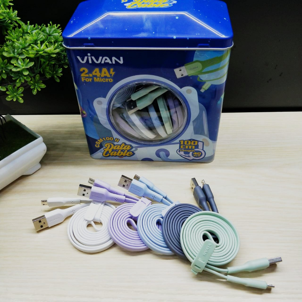 (1TOPLES 40PCS) KABEL DATA VIVAN DATA CABLE CSM100 II NEW COLORFULL MICRO-USB FOR ANDROID KABEL DATA SAMSUNG 2.4A 100CM