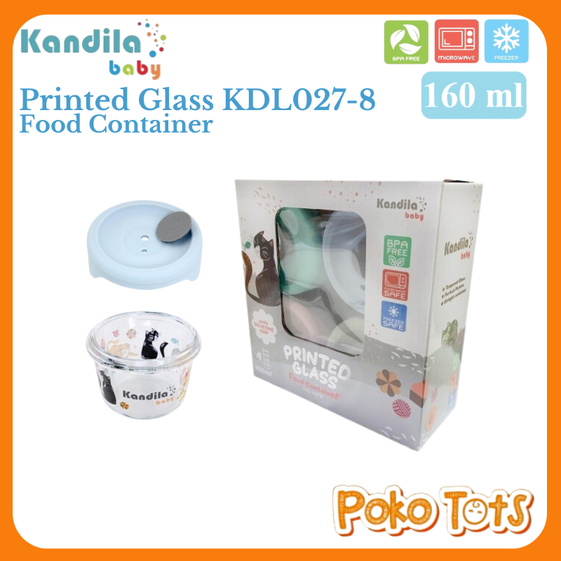 Kandila Baby Printed Glass Food Container 160ml Isi 4pcs KDL027-8 Tempat Makanan Bayi