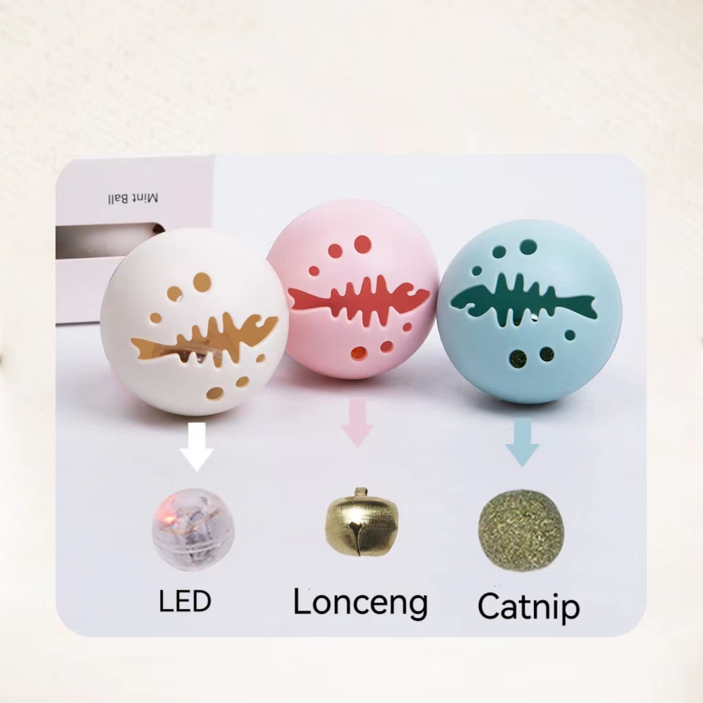 Mainan Kucing Fishbone Ball 3in1 Set Kombinasi Hewan Peliharaan(LED+lonceng+catnip)Pet Cat Toy