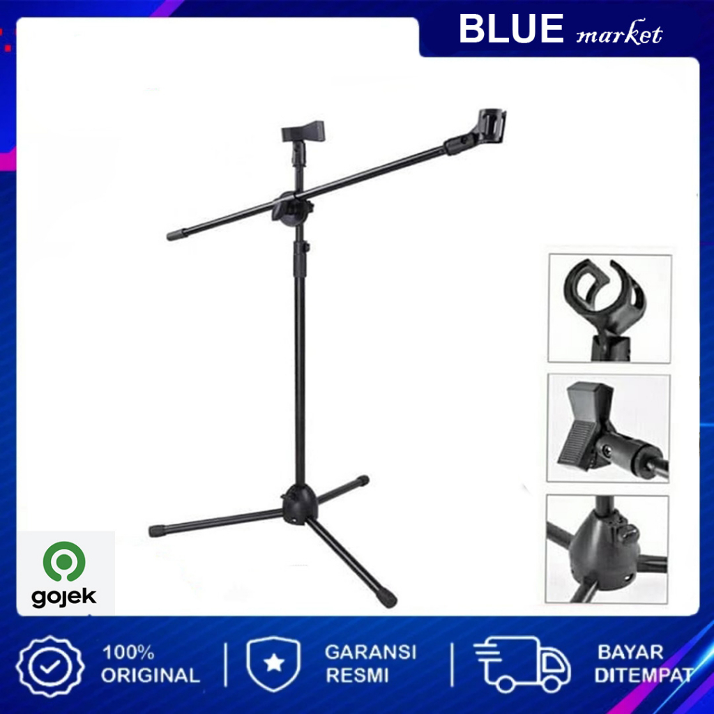 Stand Microphone + Mic Holder / Stand Mic Lantai Tripod Condenser