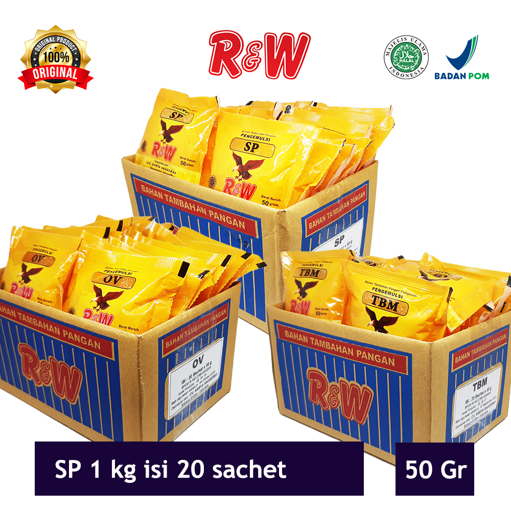 Emulsifier SP Ovalet TBM Pelembut Pengembang Kue Roti Rajawali R&amp;W RW 1 Kg Dus Dos 50 gr isi 20 sachet