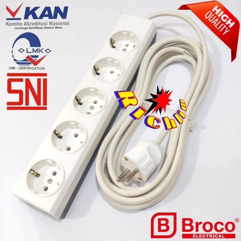 Stop Kontak Broco 5 Lubang dan 6 Lubang Kabel Eterna  2x0.75mm